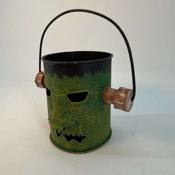 Vintage Frankenstein Halloween Candle holder Bucket Hand Made Decor - Picture 4 of 13